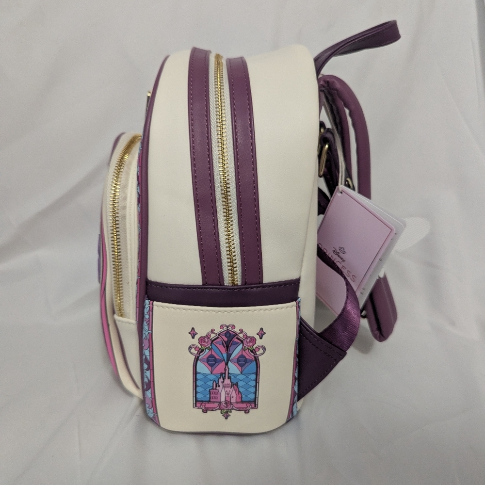 Disney Belle Loungefly Backpack with Stained Glass Background - Picture 2 of 6